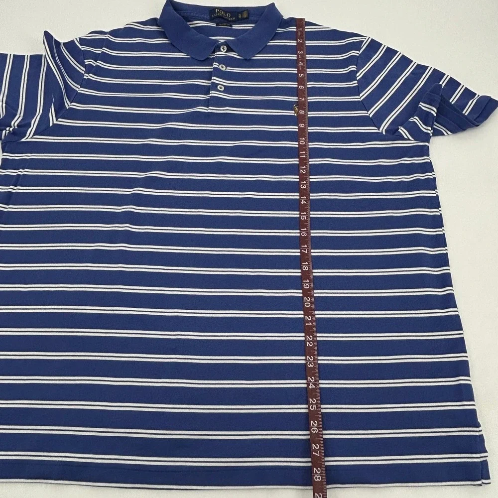 Polo Ralph Lauren Polo Shirt Men XL Blue‎ Striped Classic Fit Flesh Pony Preppy
